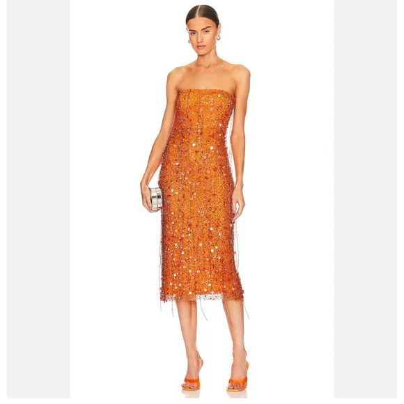 h:ours Dresses & Skirts - H:ours Sequin Embellishments Jimena Midi Dress Orange Women's Size Small NWT